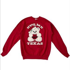 VTG 1987 Red Hug Me In Texas 80s Christmas Teddy Bear Sweatshirt NWOT